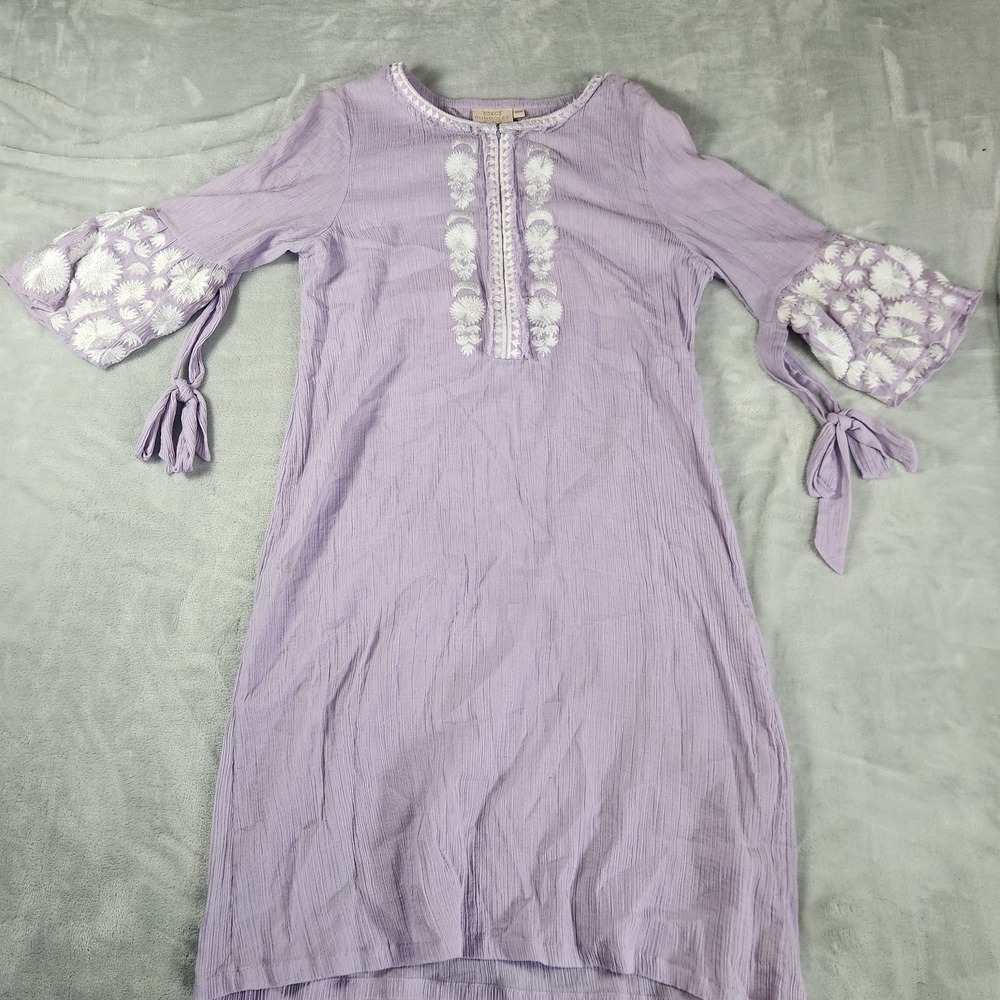 Rungolee Tunic Dress Womens XS Lilac Purple Celestial Embroidered Boho Gauzy